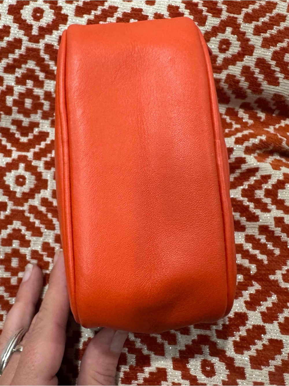 Tory Burch Orange Leather Mini Pouch Cosmetic Case 3x5 - Picture 4 of 7